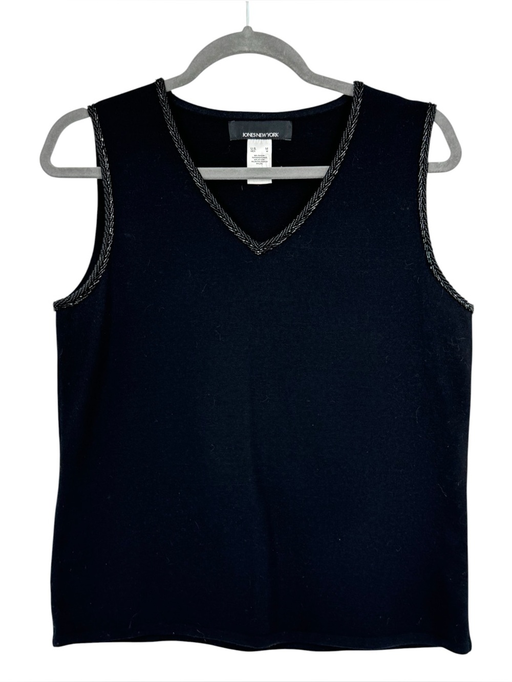 Women’s Jones New York Size Medium Black Sleeveless V-Neck Sweater w Beading